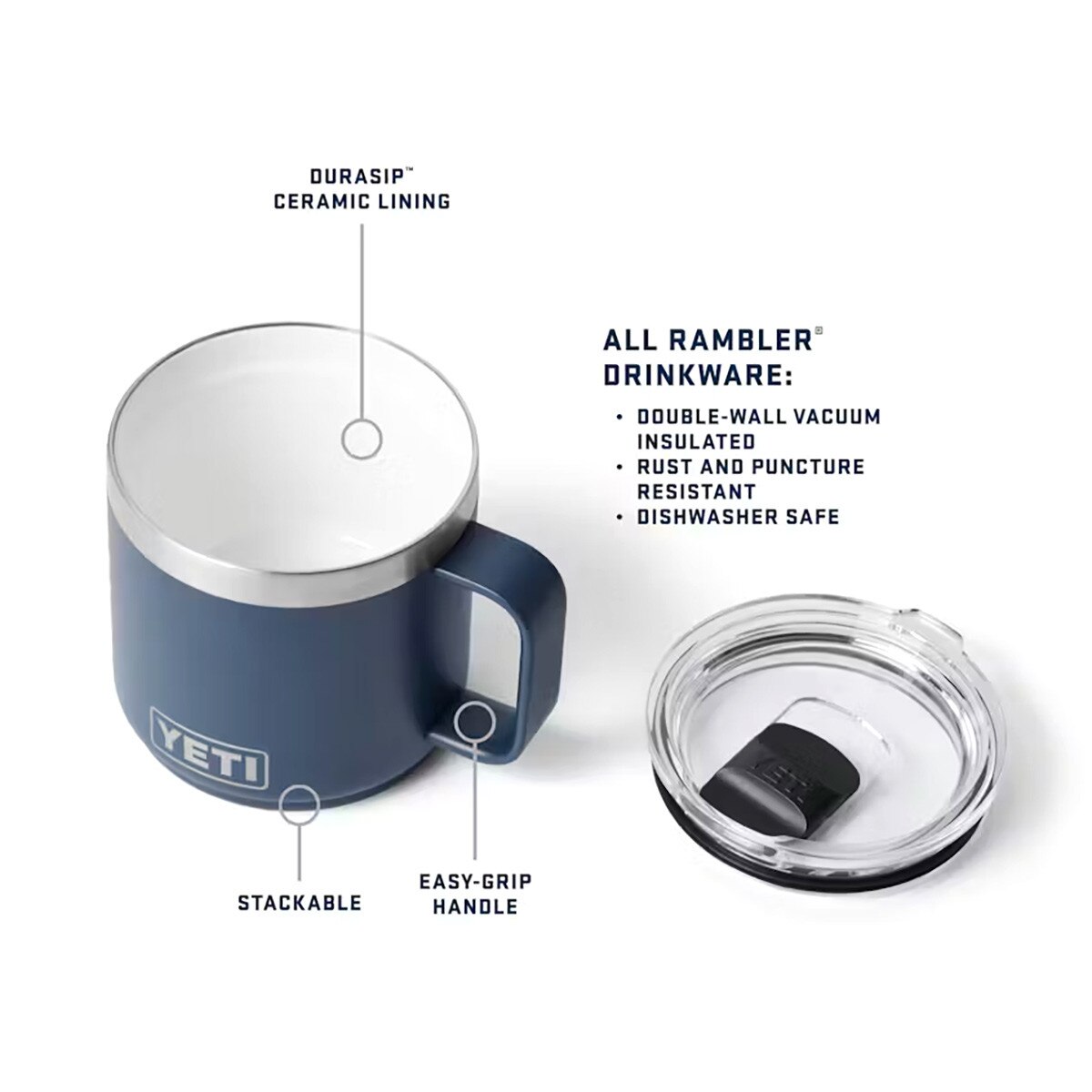 Yet stackable ceramic lined mug with features